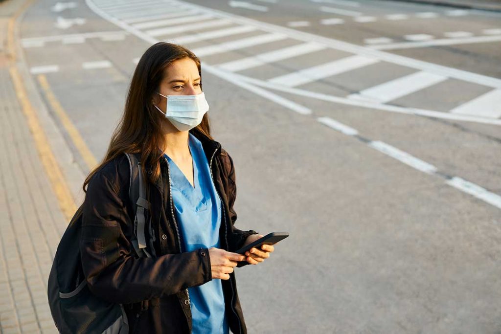 nurse on roadside wearing mask