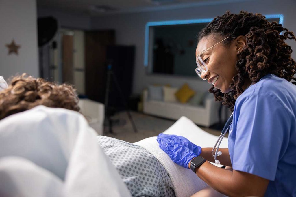 nursing student in sim lab
